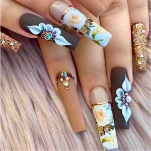 Coquette Y2K Fairy Floral Rhinestone Glitter Coffin Halloween Nails